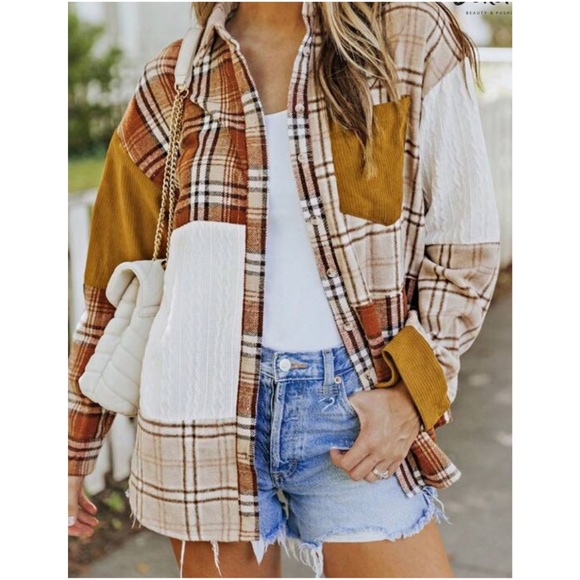 016 Cozy Plaid Print Button Down Jacket Shacket - Picture 2 of 4